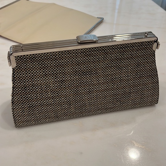 tallula Tate 3 in 1 black satin clutch with 2 addl interchangeable covers. 10x6. - Picture 1 of 11